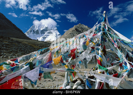 Cortenstahl und Fahnenmast unten mount Kailash N.face Stockfoto