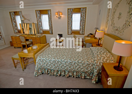 Die Queen-Schlafzimmer an Bord der Royal Yacht Britannia festgemacht in Leith, Edinburgh Schottland.  SCO 5959 Stockfoto