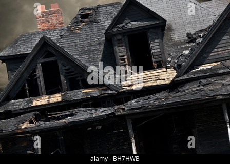 Feuer beschädigte Haus in North Carolina Stockfoto