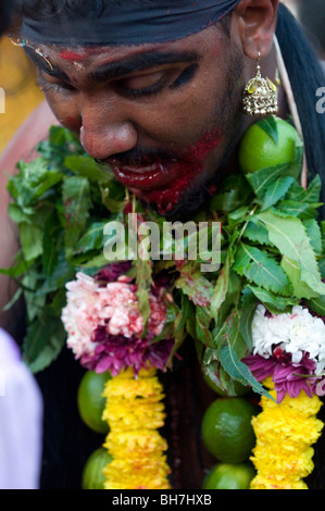 Pilger am Thaipusam Malaysia 2010 sein, die besessen, Thaipusam eine hinduistische Festival vor allem von der tamilischen Gemeinschaft gefeiert ist Stockfoto