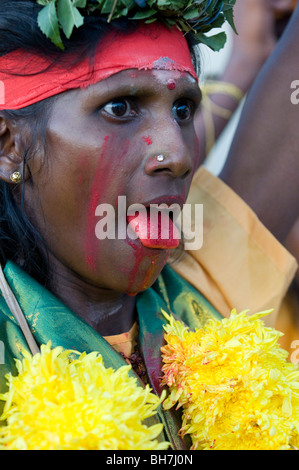 Pilger am Thaipusam Malaysia 2010 sein, die besessen, Thaipusam eine hinduistische Festival vor allem von der tamilischen Gemeinschaft gefeiert ist Stockfoto