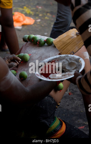 Pilger am Thaipusam Malaysia 2010 sein, die besessen, Thaipusam eine hinduistische Festival vor allem von der tamilischen Gemeinschaft gefeiert ist Stockfoto