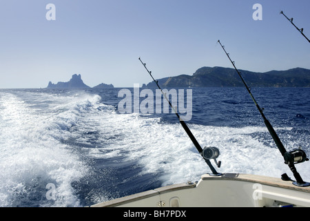 Boot trolling Angeln am Mittelmeer-Ibiza-Balearen Stockfoto