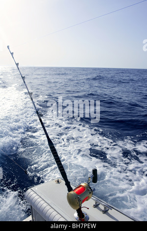 Boot trolling Angeln am Mittelmeer-Ibiza-Balearen Stockfoto