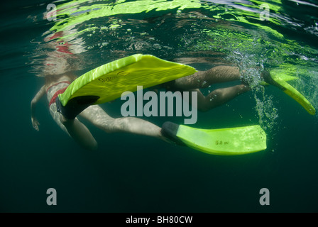 Paar Schnorcheln im Urlaub, Ost-Malaysia, Sabah, Gaya Island, Gayana Eco-Resort. Stockfoto