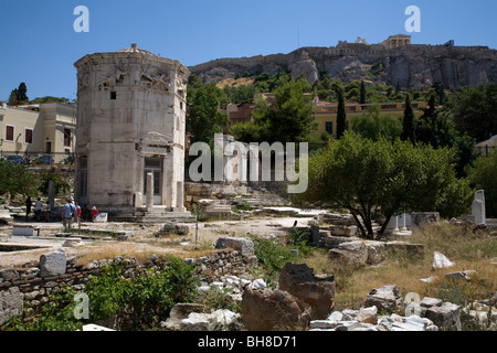 Athen Griechenland Römische Agora Turm der Winde (Horologion von Kyrristos) gilt als die erste meteorologische Station der Welt Stockfoto