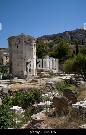 Athen Griechenland Römische Agora Turm der Winde (Horologion von Kyrristos) gilt als die erste meteorologische Station der Welt Stockfoto