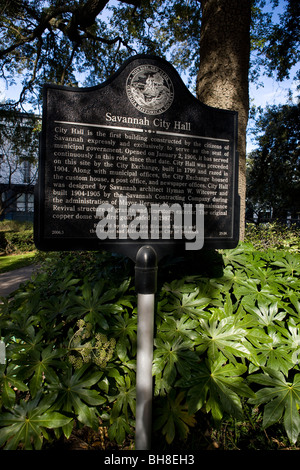 Rathaus von Savannah Georgia historische Markierung, GA Geschichte Wahrzeichen Savannah Chatham County Vereinigte Staaten von Amerika Stockfoto