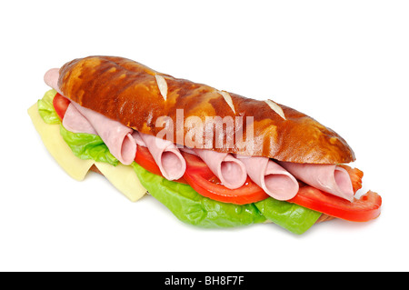 Baguette mit Käse und Schinken Stockfoto