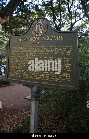 Johnson Square Georgien historische Markierung, GA Geschichte Wahrzeichen Savannah Chatham County Vereinigte Staaten von Amerika Stockfoto