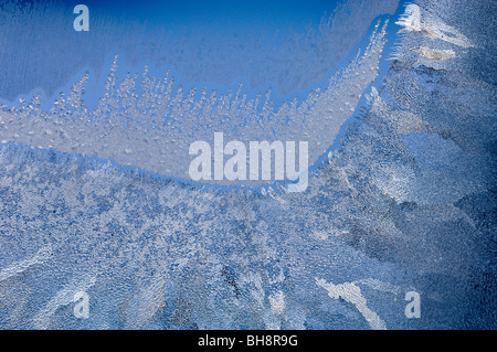Fenster Eisblumen an einem kalten Wintermorgen, Greater Sudbury, Ontario, Kanada Stockfoto