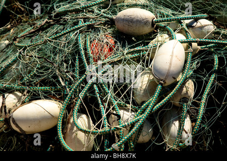 Nahaufnahme von Fischernetzen, Squalicum Hafen, Bellingham, Washington, USA Stockfoto