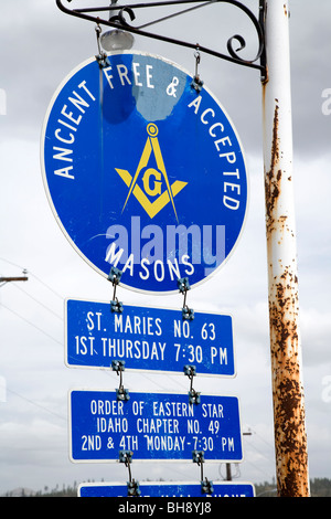 Freimaurer Zeichen, Informationen und Logo St. Maries, Idaho, USA Stockfoto