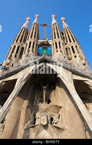 Leidenschaft-Fassade der Kathedrale La Sagrada Familia des Architekten Antoni Gaudi, Barcelona, Katalonien, Spanien Stockfoto