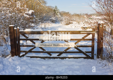 5 bar Tor zum Kleingärten im Schnee Stockfoto