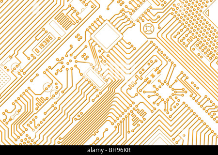 Industrielle elektronische Hightech-Grafik golden - weißer Hintergrund Stockfoto