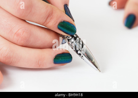 Geschäftsfrau Handschrift in leere Weißbuch Stockfoto
