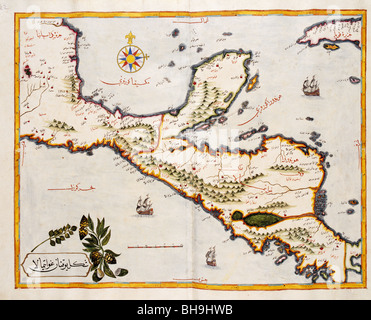 Übersetzung der zentralamerikanischen Karte im Jahre 1675 von Ebu Bekir El Behram Dımiski vom holländischen Kartographen Janszoon Blaeu original-Karte