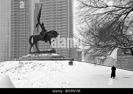 General John Logan Monument. Grant Park, Chicago, Illinois. Schwarz und weiß. Stockfoto