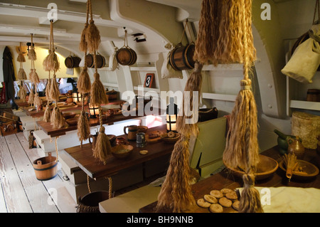 SYDNEY, Australien – das Innere einer Nachbildung des Schiffes Endeavour von Captain James Cook unter Deck im Australian National Maritime Museum im Darling Harbour in Sydney Stockfoto