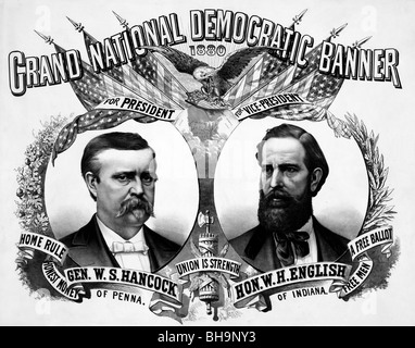 Grand National demokratische Banner für Präsident 1880, Winfield Hancock für Präsidenten - William Englisch für Vice President USA Stockfoto