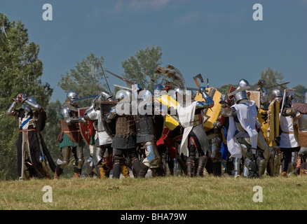 Reenactors an Schlacht von Grunwald 1410 in Warminsko-Mazurskie Provinz, Polen Stockfoto