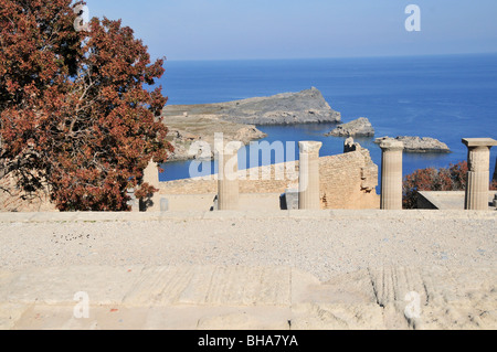 Griechenland, Rhodos, Lindos Akropolis Athena Lindia Tempel, 4. Jahrhundert v. Chr. Stockfoto