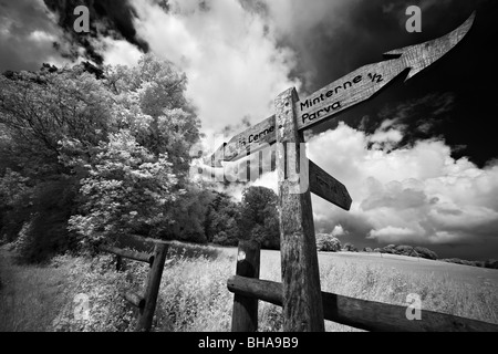 Wegweiser auf einen Feldweg, nr, Cerne, Dorset, England, UK Stockfoto