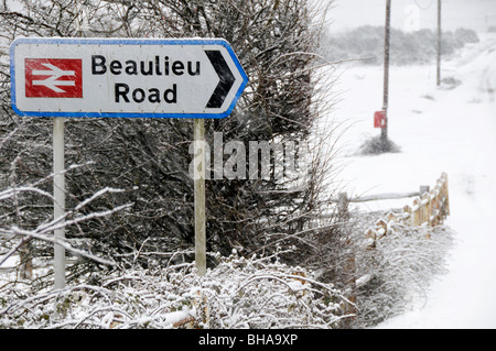 Beaulieu Road Station unterzeichnen den neuen Wald Hampshire England Großbritannien Stockfoto