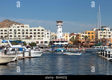 Cabo San Lucas Marina Hafen mit Yacht und Angelboote/Fischerboote. Mexikanische Resort und Cruise Port am Zipfel der Halbinsel Baja. Stockfoto