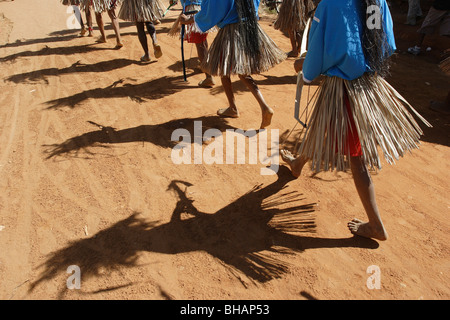 Caboclo Gruppe, Festa Divino Espírito Santo.  São Romão, Minas Gerais, Brasilien. Stockfoto