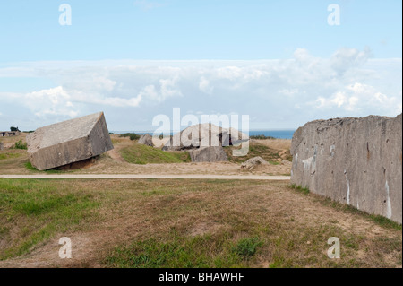 Die Reste der deutschen Weltkrieg Befestigungen bei Pointe Du Hoc, Normandie, Frankreich Stockfoto