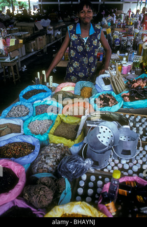 Personen Person Erwachsene Frau weibliche Anbieter Central Market in Pointe-à-Pitre auf Grande-Terre Insel Guadeloupe Frankreich Stockfoto