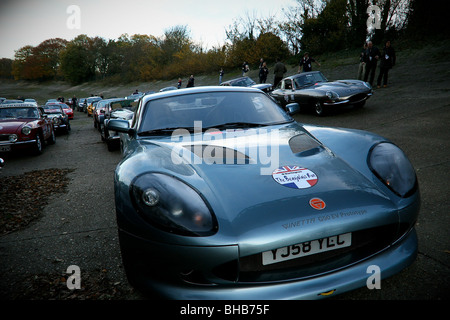 Ginetta G50 Prototyp Elektroauto auf der Rückseite in Brooklands für den Start des Burlington Beaujolais Run 2009 Stockfoto