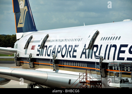 Airbus A 380 auf Tarmack am terminal 3 des Changi Airport, Singapur Stockfoto