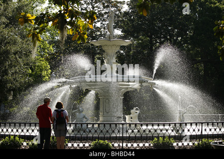 Brunnen, Forsyth Park, Savannah, Georgia, USA Stockfoto
