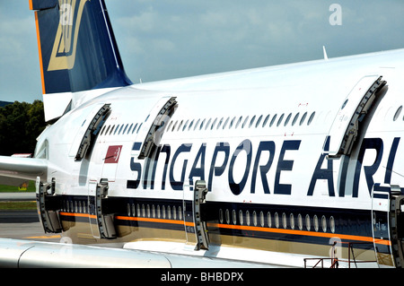 Airbus A 380 auf Tarmack am terminal 3 des Changi Airport, Singapur Stockfoto