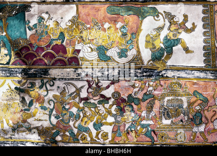 17. Jahrhundert Ramayana Gemälde in Vishnu Tempel in Alagar Kovil in der Nähe von Madurai. Stockfoto