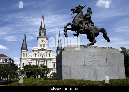 General Andrew Jackson Statue, St. Louis Cathedral, Jackson Square, French Quarter, New Orleans, Louisiana, USA Stockfoto