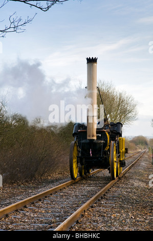 Voll funktionsfähige Replik von Stephensons Rocket getestet auf dem Avon Valley Railway bei Bitton, Bristol South Gloucestershire Stockfoto