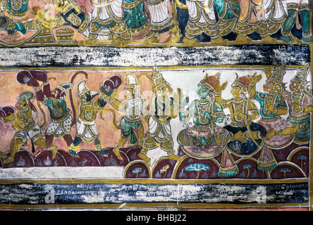 17. Jahrhundert Ramayana Gemälde in Vishnu Tempel in Alagar Kovil in der Nähe von Madurai. Stockfoto