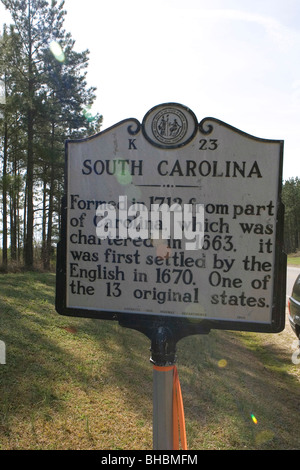 SOUTH CAROLINA im Jahre 1712 von Teil von Carolina im Jahre 1663 gechartert gebildet, es wurde im Jahre 1670 von den Engländern besiedelt Stockfoto