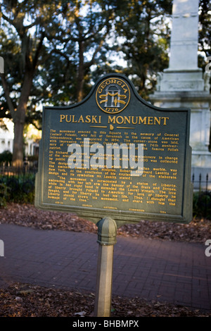 Denkmal auf dem Platz der Erinnerung an General Casimir Pulaski, verliebten sich bei Savannah die Ursache der amerikanischen Unabhängigkeit Stockfoto