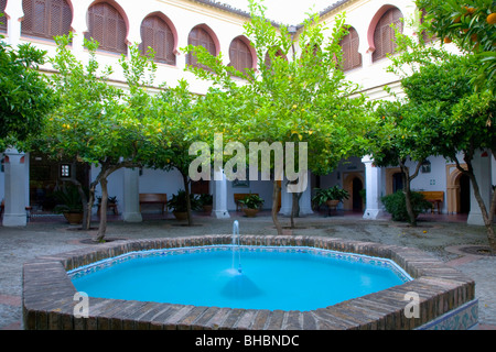 Guadalupe, Extremadura, Spanien. Brunnen im Innenhof des Parador, einem ehemaligen 15. Jahrhundert Krankenhaus. Stockfoto