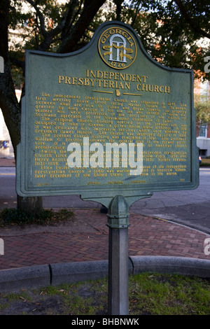 Die unabhängige Presbyterianische Kirche wurde im Jahre 1755 organisiert. Das Haus der ersten Begegnung stand gegenüber Marktplatz in Savannah Stockfoto