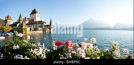 "Oberhoffen Castle" auf dem Thunersee Schweiz Stockfoto