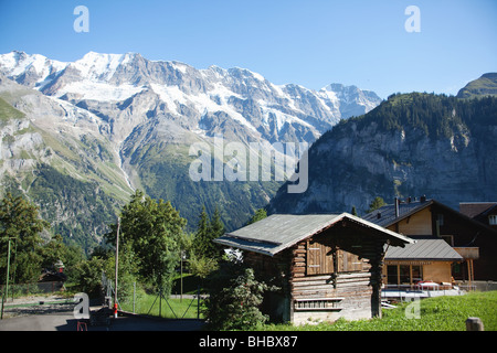 Kleine Bauernhöfe in der Schweiz Stadt Gimmelwald Stockfoto