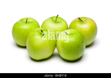 Grüne Äpfel auf weißem Hintergrund Stockfoto