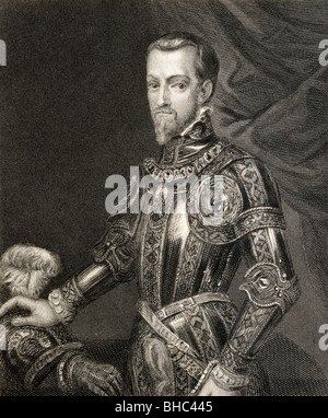 Philipp II. 1527-1598. König von Spanien, Portugal, Neapel, Sizilien und heiratete Maria I, König von England und Irland. Stockfoto