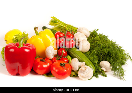 Haufen von Gemüse isoliert auf weißem Hintergrund Stockfoto